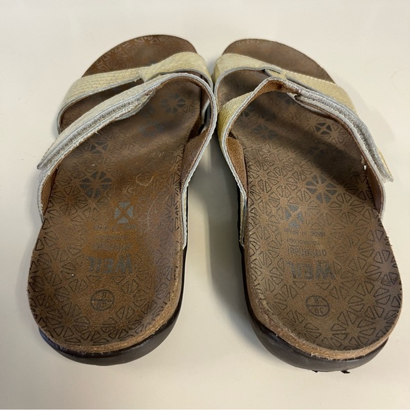 Andrew Weil Pale Soft Yellow Alligator Reptile Patent Leather Slip On Sandals 8 - Picture 6 of 6